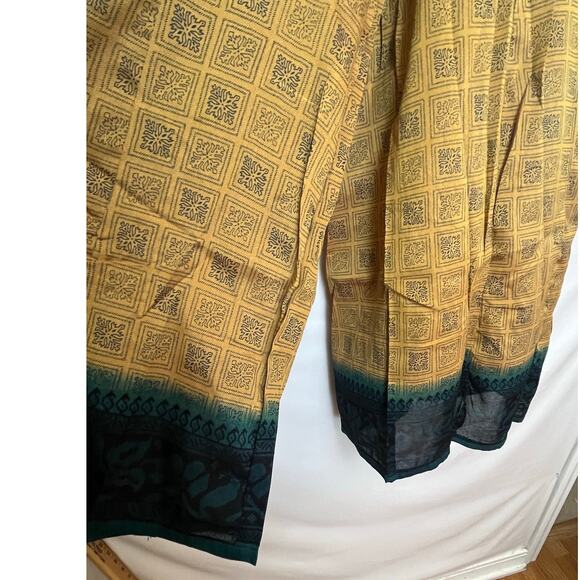 NWT Junglee Billee Women’s Gold Green Tribal Print Kulot Pants Wide Leg Boho - Picture 8 of 9